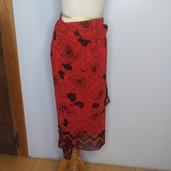 Anne Cole collection sarong roses print  red and black pool beach Cover up - Picture 4 of 16
